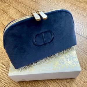 DIOR ADDICT ~ Blue Velvet Cosmetic Double Zip Pouch Bag ~ BRAND NEW